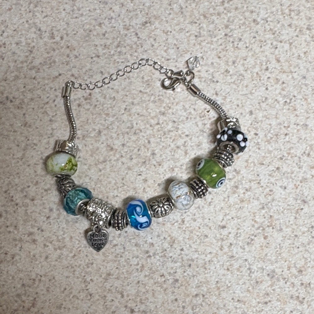 Silver and Green Charm Bracelet